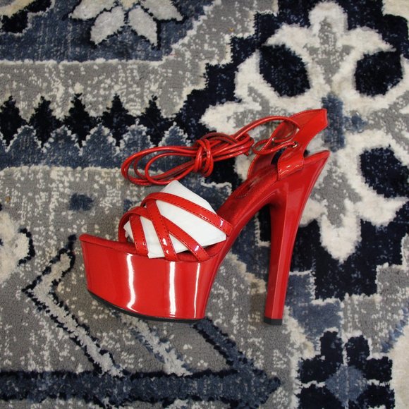 red heels with lace up straps - Picture 2 of 2